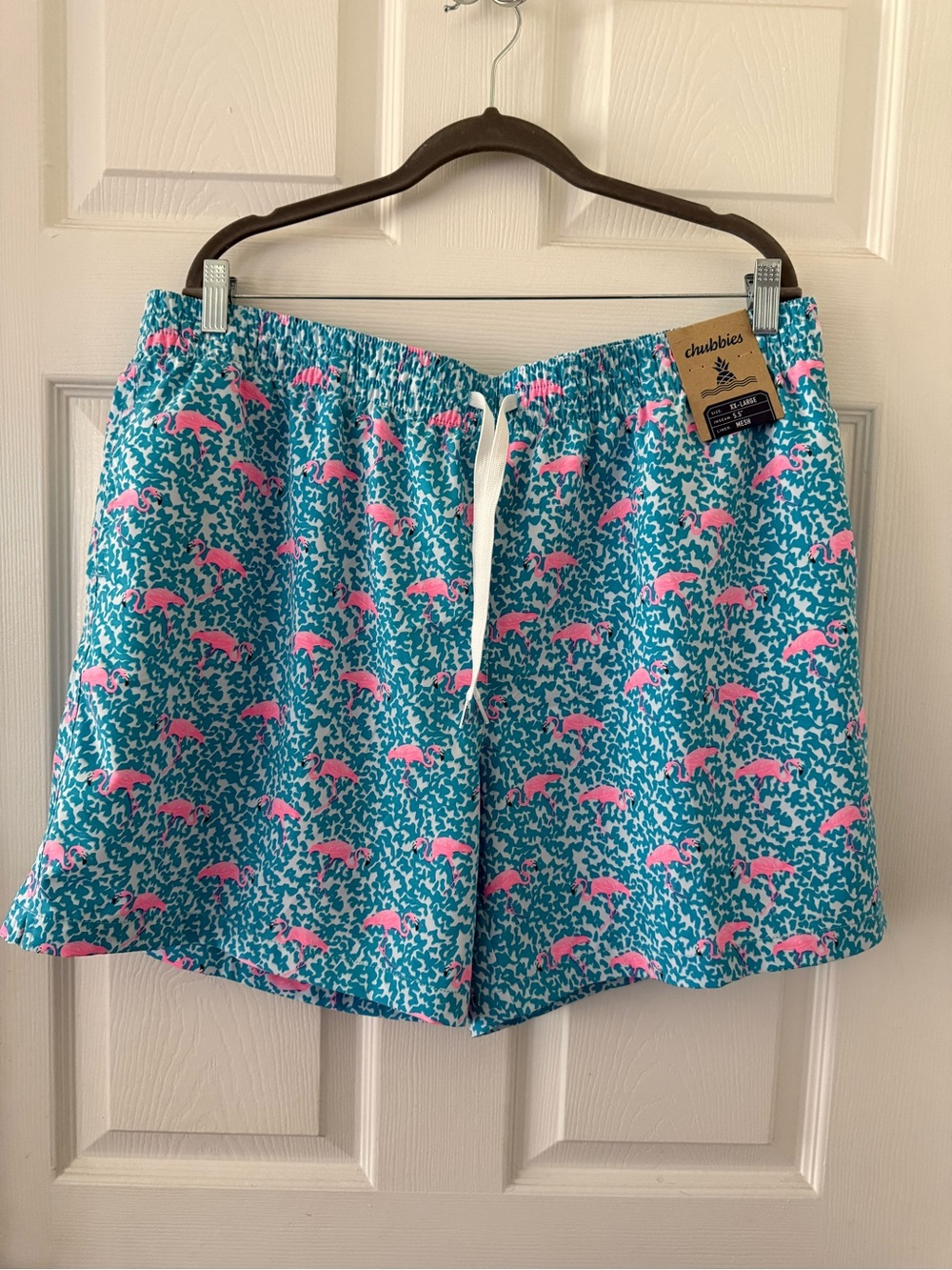 chubbies Aqua Swim Trunks with Pink Flamingo Print